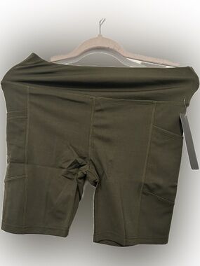 Olive Green High-Waist Biker Shorts